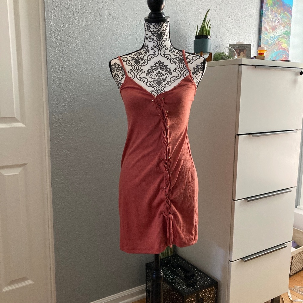 🍀 4 for $24: Lace Up Mini Dress in Terracotta: Size Small. NWOT